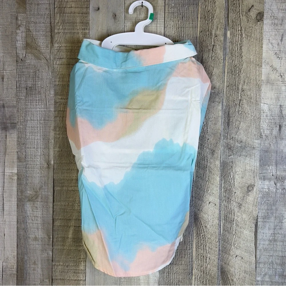 Top Paw Size Large Button Up Shirt “Tie Dye Buttonup” White/Tan/Peach/Tu…